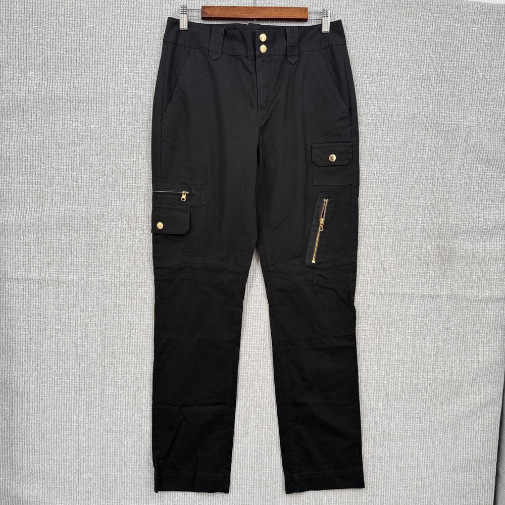 Lauren Ralph Lauren Cargo Pants Gold Accent Pockets Black Cotton Sz 4 S Y2K Prep